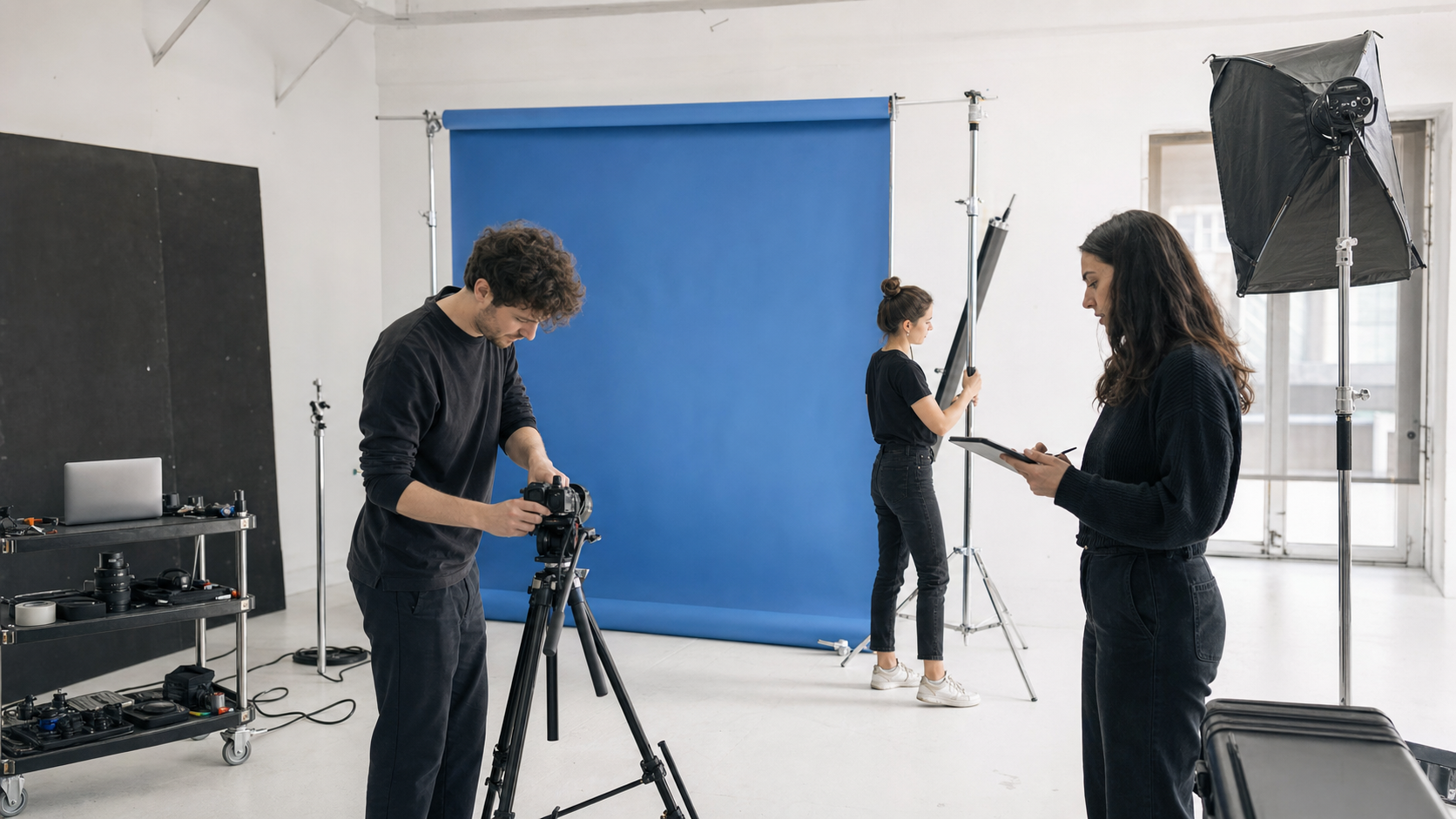 Team PhotoPro durante la preparazione del set